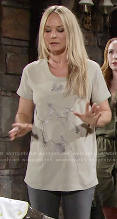 Sharon’s beige embroidered top on The Young and the Restless