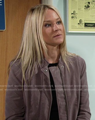 Sharon’s mauve suede jacket on The Young and the Restless