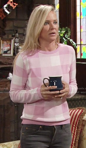 Sharon's pink gingham sweater on The Young and the Restless