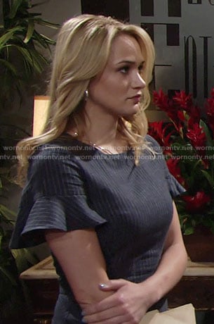 Summer’s pinstriped dress with ruffle sleeves on The Young and the Restless