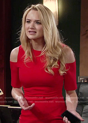 Summer’s red cold shoulder dress on The Young and the Restless
