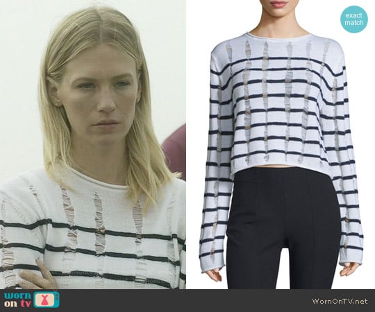 T by Alexander Wang Distressed Striped Boxy Sweater worn by Melissa Shart (January Jones) on Last Man On Earth