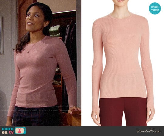 Theory Mizri Sweater in Dark Gardenia worn by Maya Avant (Karla Mosley) on The Bold and the Beautiful