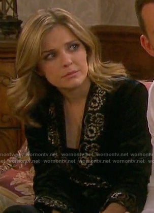 Theresa's velvet robe with lace trim on Days of our Lives