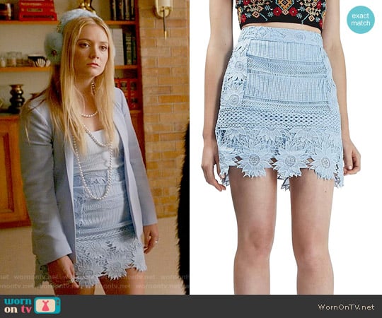 Topshop Cutwork Flower Lace Miniskirt worn by Chanel #3 (Billie Lourd) on Scream Queens