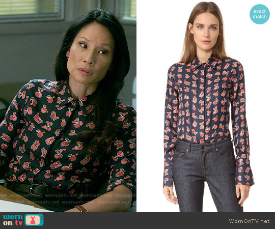 Victoria Beckham Fruit Machine Button Down Shirt worn by Joan Watson (Lucy Liu) on Elementary