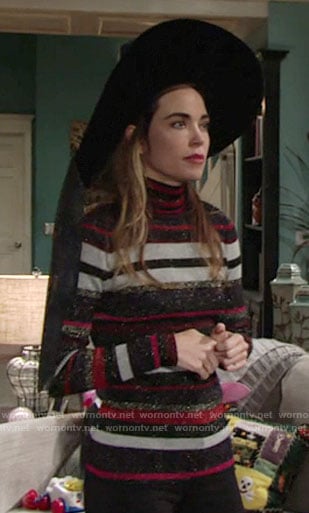 Victoria’s metallic striped turtleneck Halloween sweater on The Young and the Restless