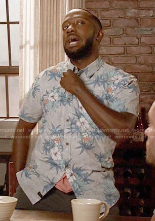 grey tropical print shirt New Girl | Lamorne | Clothes and Wardrobe from TV