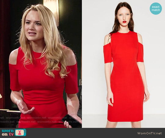 Zara Shift Dress with Shoulder Cutouts worn by Summer Newman (Hunter King) on The Young and the Restless