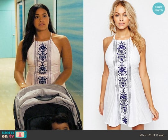 ASOS Panel Embroidered High Neck Cross Back Beach Dress worn by Jane Villanueva (Gina Rodriguez) on Jane the Virgin