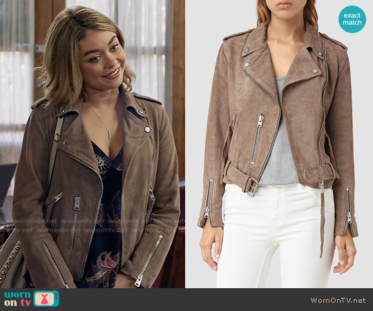 All Saints Plait Balfern Jacket in Mushroom worn by Haley Dunphy (Sarah Hyland) on Modern Family