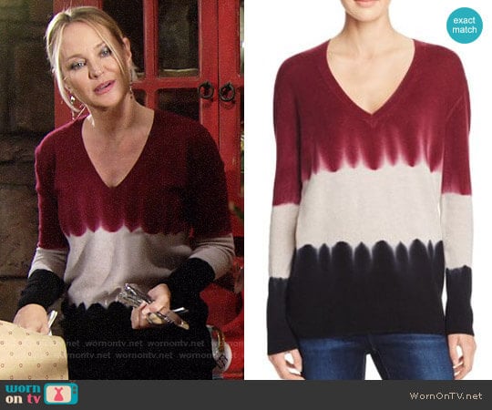 Aqua Cashmere Tie Dye V-Neck Cashmere Sweater worn by Sharon Newman (Sharon Case) on The Young and the Restless