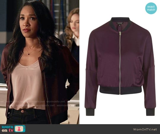 Topshop Dolman Sleeve Satin Bomber Jacket worn by Iris West (Candice Patton) on The Flash