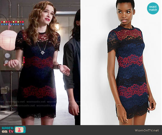 Express Lace Stripe Short Sleeve Dress worn by Caitlin Snow (Danielle Panabaker) on The Flash