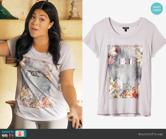 Express Tropical Love Graphic Boxy Tee worn by Jane Villanueva (Gina Rodriguez) on Jane the Virgin