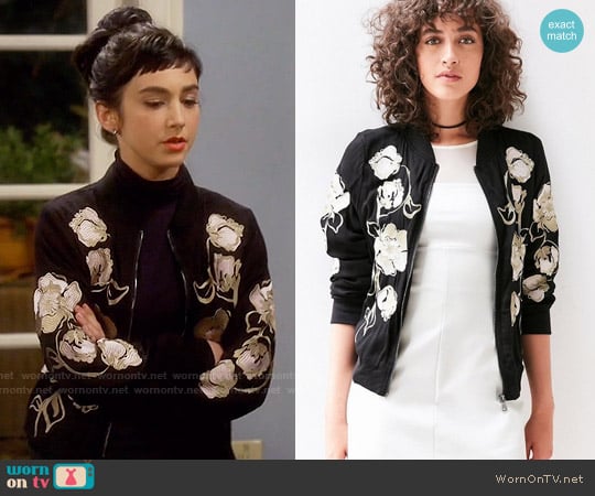 Kimchi Blue Molly Embroidered Bomber Jacket worn by Mandy Baxter ( Molly Ephraim) on Last Man Standing