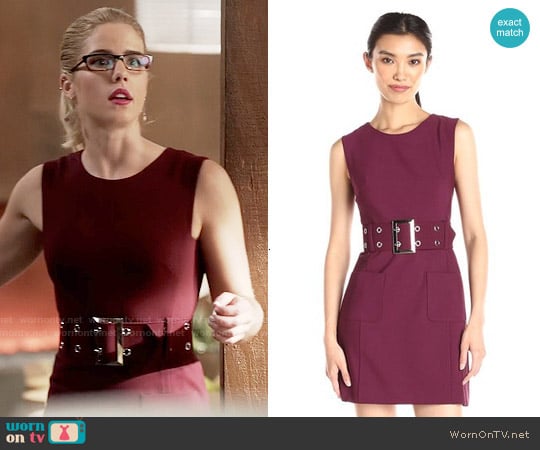 Milly  Belted Mini Dress in Burgundy worn by Felicity Smoak (Emily Bett Rickards) on The Flash