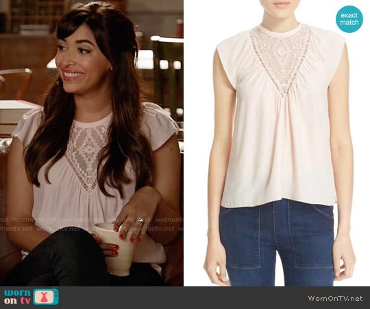 Rebecca Taylor  Embroidered Inset Silk Top by worn by Cece Parekh (Hannah Simone) on New Girl