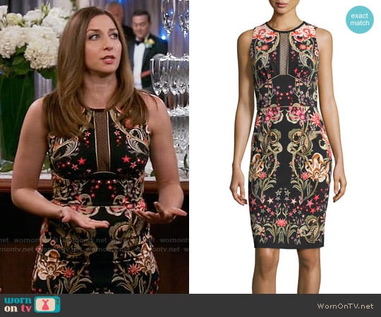 Roberto Cavalli Galaxy & Garden Printed Sleeveless Sheath Dress worn by Gina Linetti (Chelsea Peretti) on Brooklyn Nine-Nine