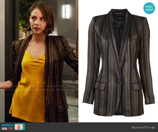 Smythe Shawl Stripe Blazer worn by Thea Queen (Willa Holland) on Arrow