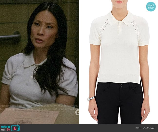 Tricot Comme des Garcons Shrunken Polo Sweater worn by Joan Watson (Lucy Liu) on Elementary