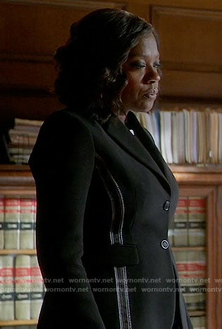 Annalise's black blazer with embroidered detail on How to Get Away with Murder