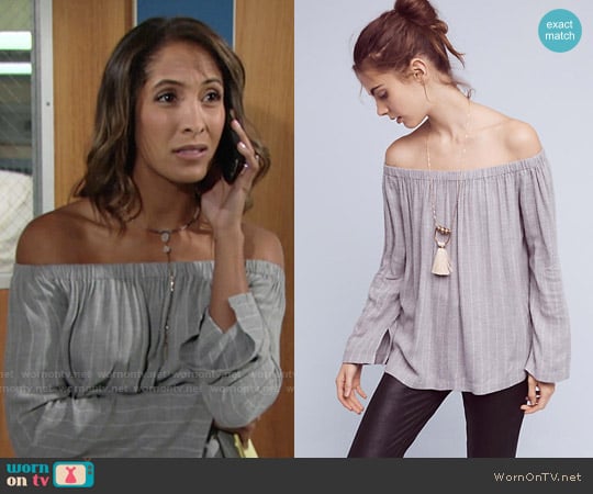 Anthropologie Homestead Off-The-Shoulder Top worn by Lily Winters (Christel Khalil) on The Young & the Restless