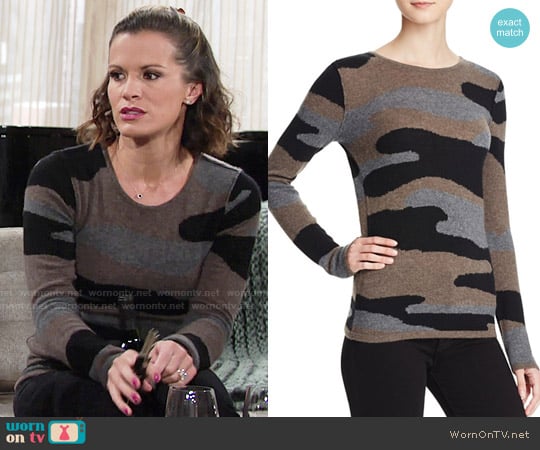 Aqua Camo Crewneck Cashmere Sweater worn by Chelsea Lawson (Melissa Claire Egan) on The Young and the Restless