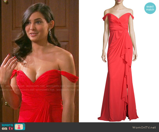 Badgley Mischka Off-the-Shoulder Stretch Silk Sweetheart Gown worn by Gabi Hernandez (Camila Banus) on Days of our Lives