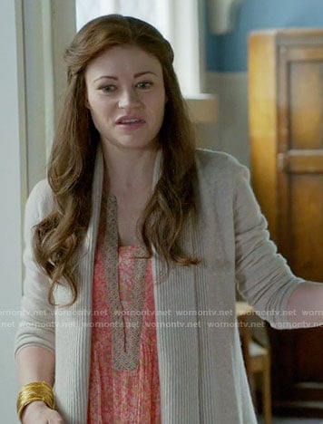 Belle's coral floral dress on Once Upon a Time