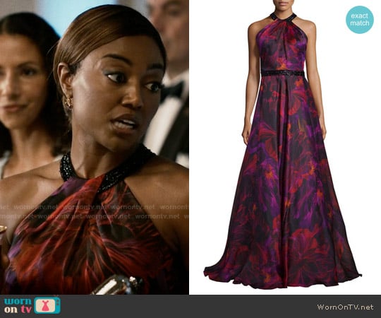 Carmen Marc Valvo Sleeveless Floral Silk Organza Gown worn by Daisy Grant (Patina Miller) on Madam Secretary