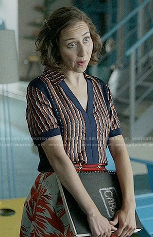 Carol's striped v-neck top on Last Man on Earth