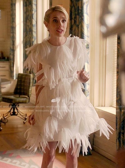 Chanel's white feather dress on Scream Queens