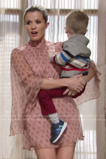 Chelsea’s pink Thanksgiving romper on The Young and the Restless