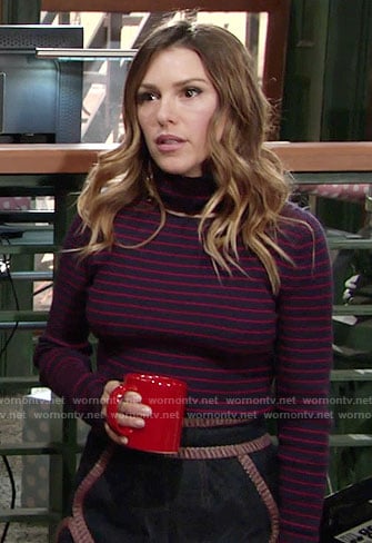 Chloe’s red and navy striped turtleneck sweater on The Young and the Restless