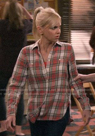 Christy's red and brown plaid shirt on Mom