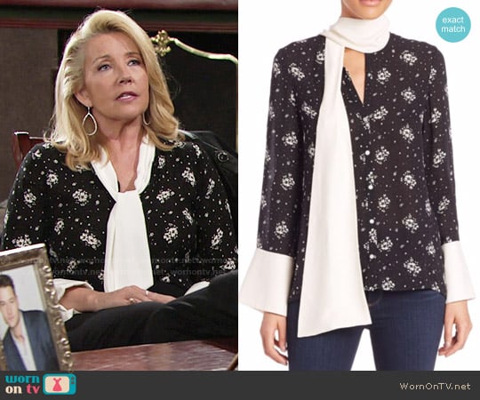 Cinq a Sept Stardust Rowan Silk Floral Top worn by Nikki Reed Newman (Melody Thomas-Scott) on The Young and the Restless