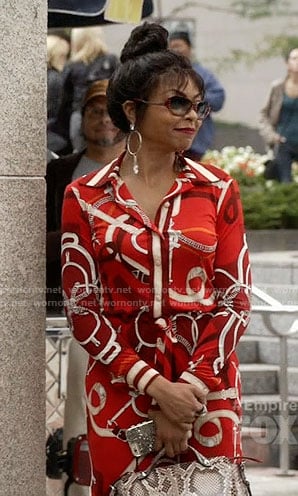 Cookie's red belt print shirtdress and studded sunglasses on Empire