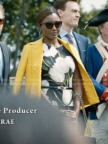 Daisy’s tulip print dress and yellow jacket on Madam Secretary