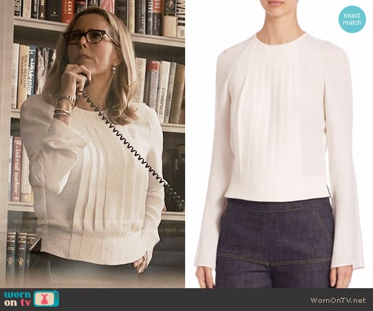 Derek Lam Pleated Silk Blouse worn by Elizabeth McCord (Téa Leoni) on Madam Secretary