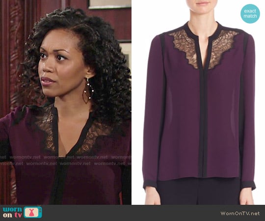 Elie Tahari Denise Colorblock Silk Blouse worn by Hilary Curtis (Mishael Morgan) on The Young and the Restless