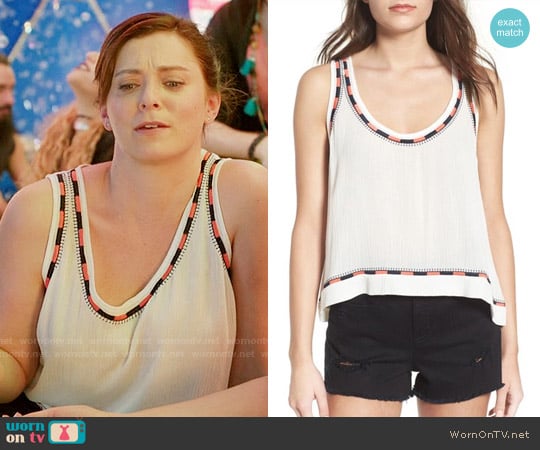 Elodie Embroidered Trim Tank worn by Rebecca Bunch (Rachel Bloom) on Crazy Ex-Girlfriend