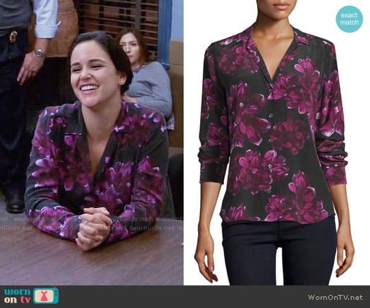 Equipment Adalyn Blouse in True Black Hollyhock worn by Amy Santiago (Melissa Fumero) on Brooklyn Nine-Nine