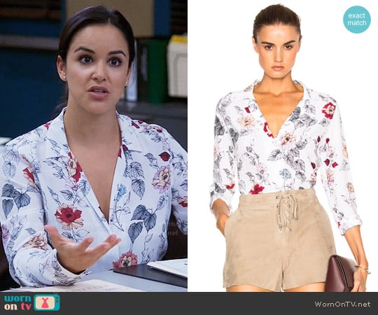 Equipment Adalyn Floral Silk Blouse worn by Amy Santiago (Melissa Fumero) on Brooklyn Nine-Nine