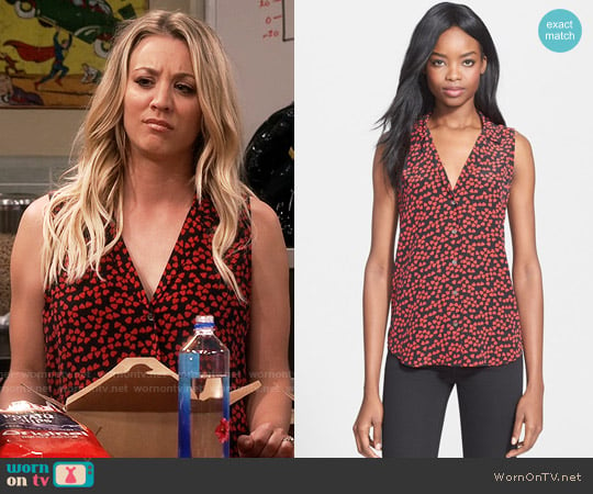 Equipment 'Adalyn' Heart Print Sleeveless Silk Top worn by Penny Hofstadter (Kaley Cuoco) on The Big Bang Theory