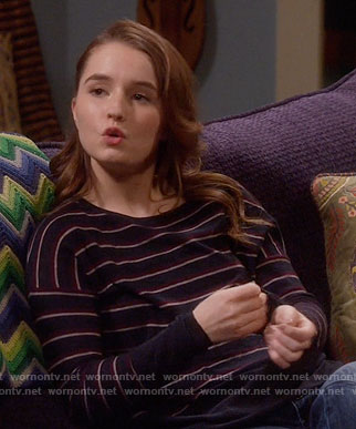 Eve's navy striped sweater on Last Man Standing