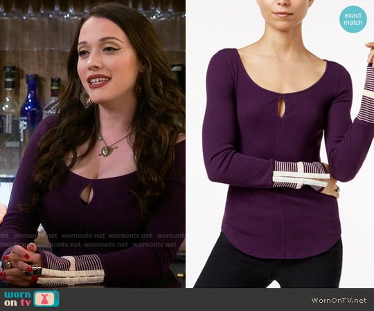 Free People Mod Striped-Cuff Top in Purple worn by Max Black (Kat Dennings) on 2 Broke Girls