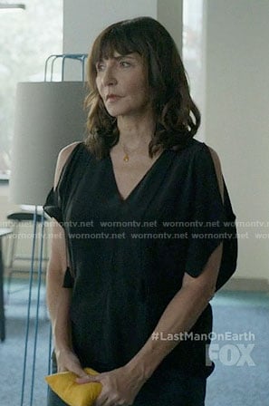 Gail’s black cold shoulder top on Last Man on Earth