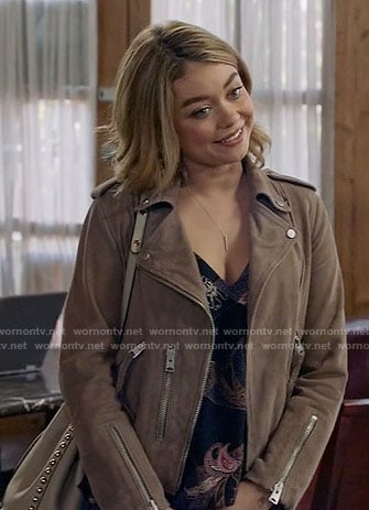 Haley’s suede jacket and printed top on Modern Family