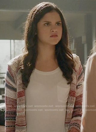 Hayden's striped cardigan with lace hood on Teen Wolf
